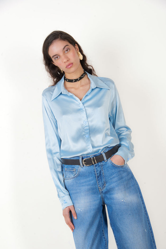 Satin button down long sleeve classic shirt wholesale