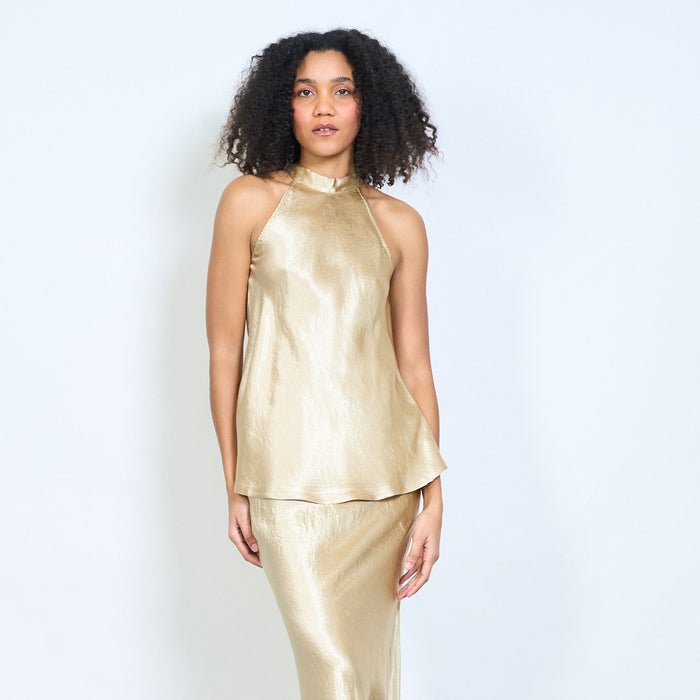 Satin effect halter neck sleeveless top wholesale
