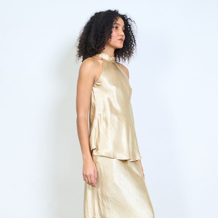 Satin effect halter neck sleeveless top wholesale