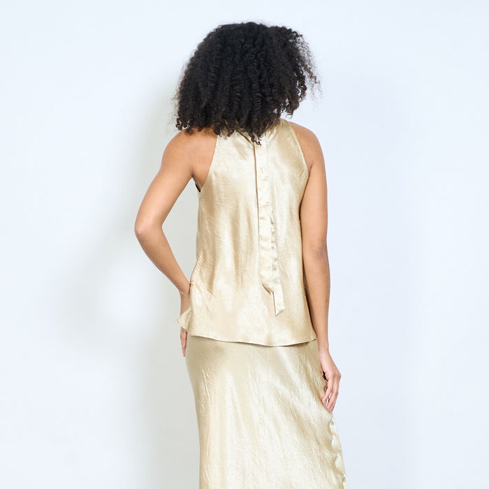 Satin effect halter neck sleeveless top wholesale