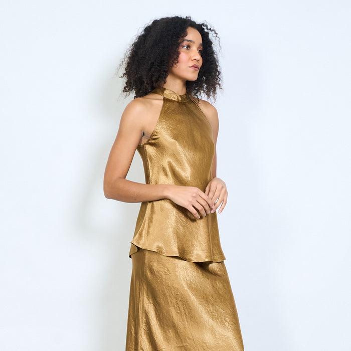 Satin effect halter neck sleeveless top wholesale