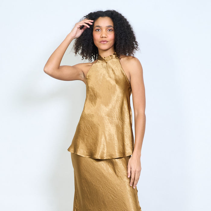 Satin effect halter neck sleeveless top wholesale