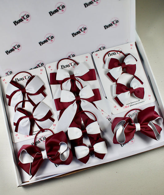 School Bow Bundle Saver - 10 Pack - Burgundy and White - Elastic