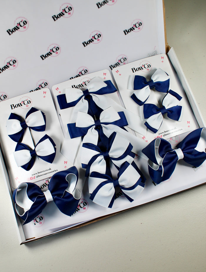 School Bow Bundle Saver - 10 Pack - Navy Blue and White - Clip
