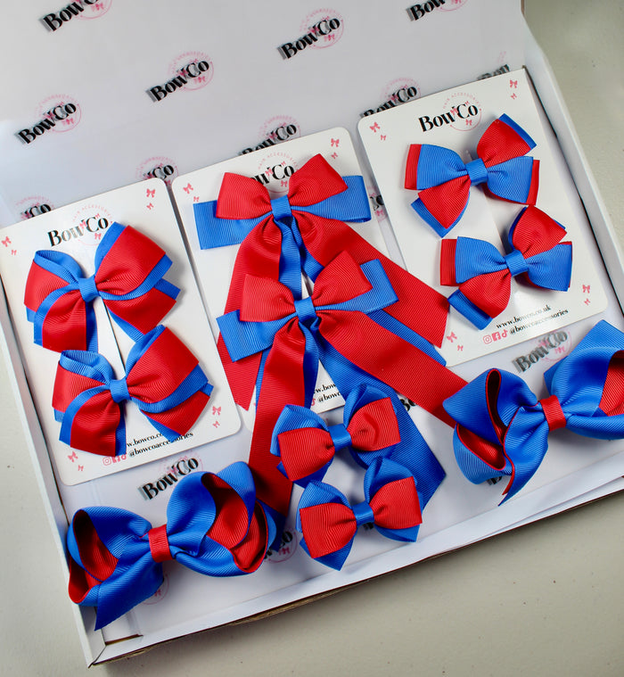 School Bow Bundle Saver - 10 Pack - Royal Blue and Red - Clip