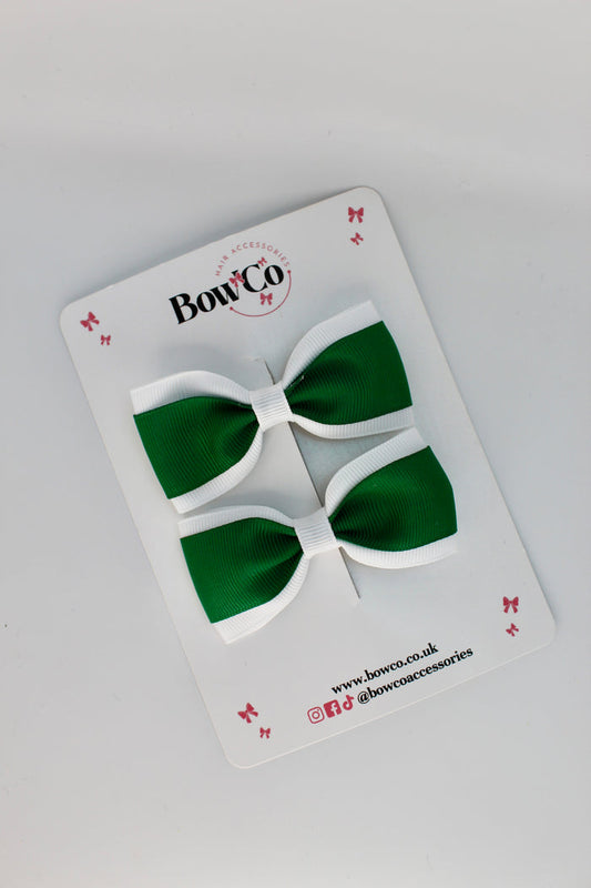 School Bows Forest Green and White - Tuxedo Bow - Clip