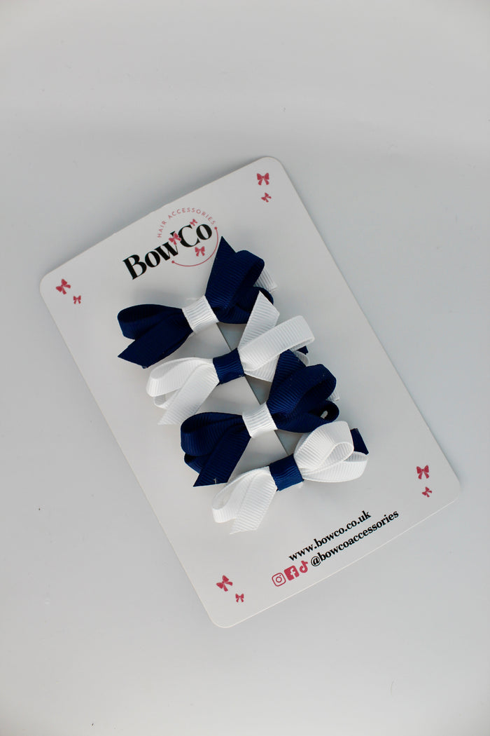 School Navy Blue and White Ballerina Bows - Set of 4 - Clip