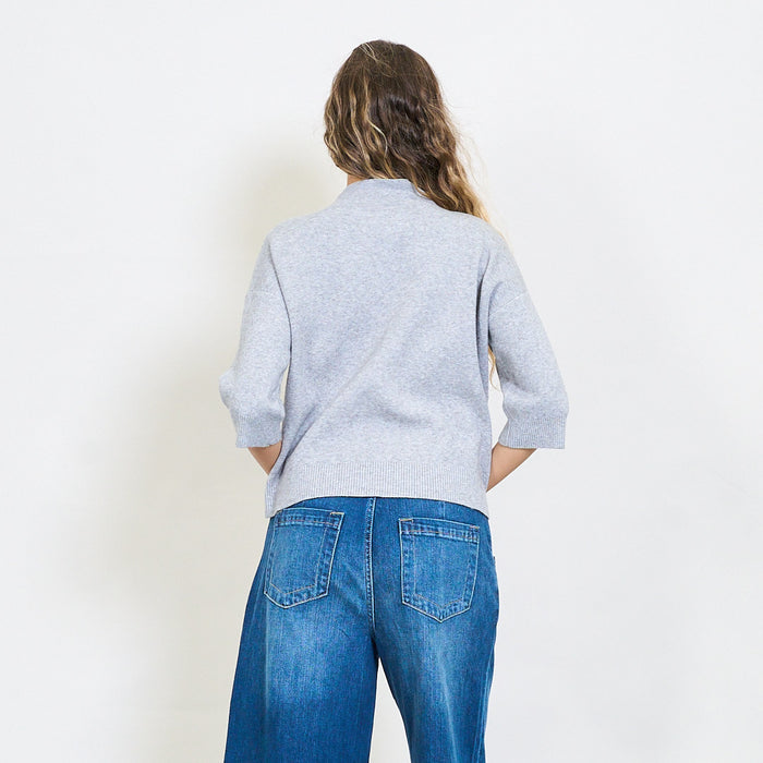 Sequin-embellished mock neck knit top with shimmer gradient wholesale