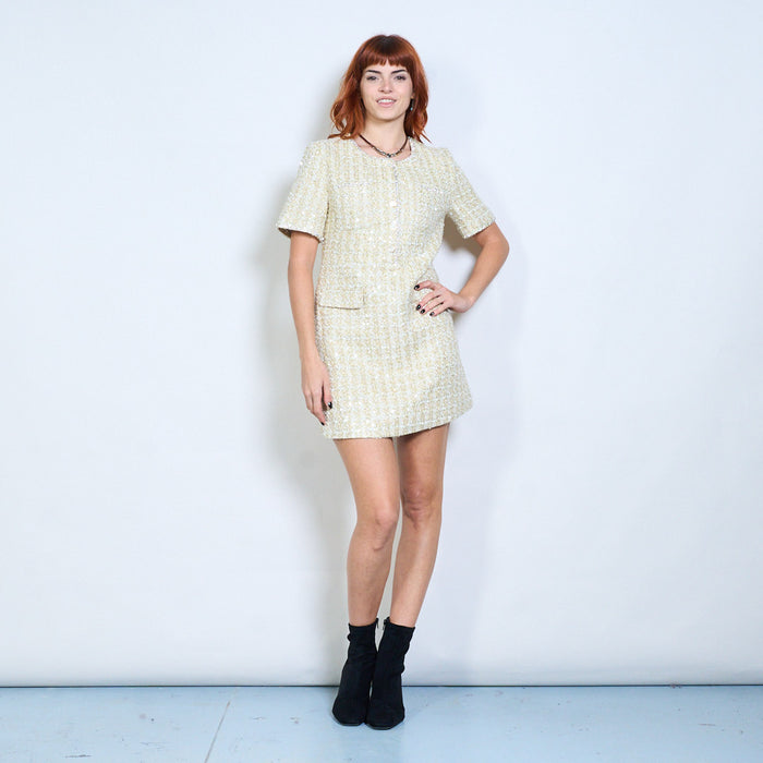 Sequins embellished tweed mini dress with pocket detail wholesale