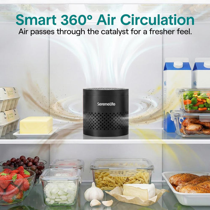 Serenelife Round Refrigerator Deodorizer, Lasts Up To 10 Years, More Effective Than Baking Soda - With Natural Bamboo Air Purifying Technology (Black)