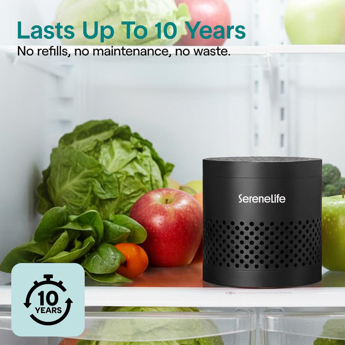 Serenelife Round Refrigerator Deodorizer, Lasts Up To 10 Years, More Effective Than Baking Soda - With Natural Bamboo Air Purifying Technology (Black)