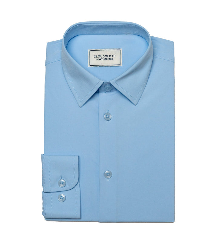 SH9801 Light Blue- 4 Way Stretch Solid Shirt. Available in 17 Colors!