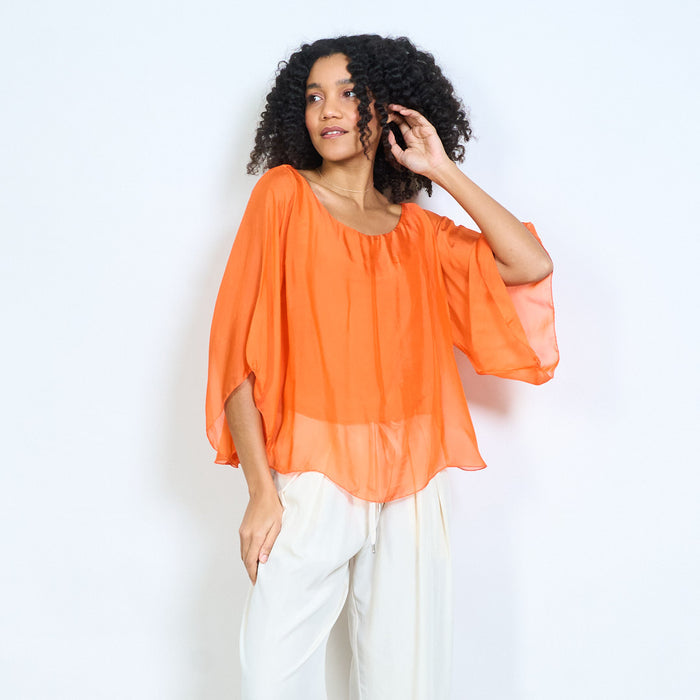Sheer chiffon batwing sleeve loose blouse wholesale
