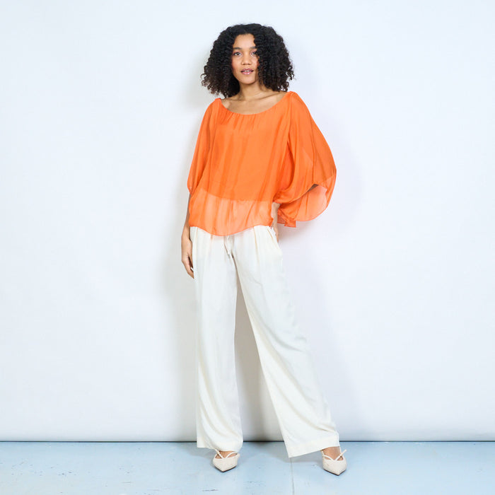 Sheer chiffon batwing sleeve loose blouse wholesale