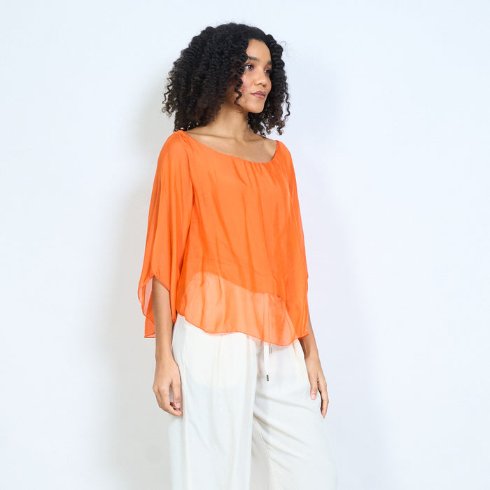 Sheer chiffon batwing sleeve loose blouse wholesale