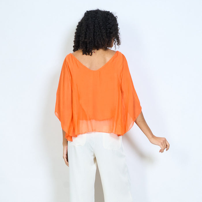Sheer chiffon batwing sleeve loose blouse wholesale