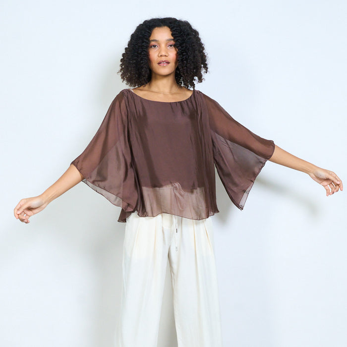 Sheer chiffon batwing sleeve loose blouse wholesale
