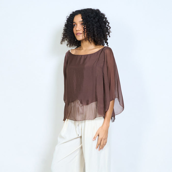 Sheer chiffon batwing sleeve loose blouse wholesale