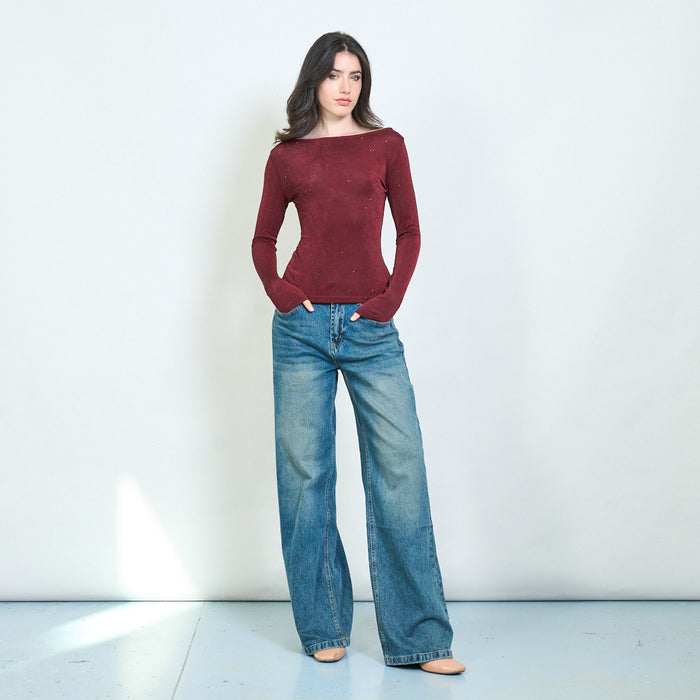 Sheer glitter round and scoop back blouse wholesale