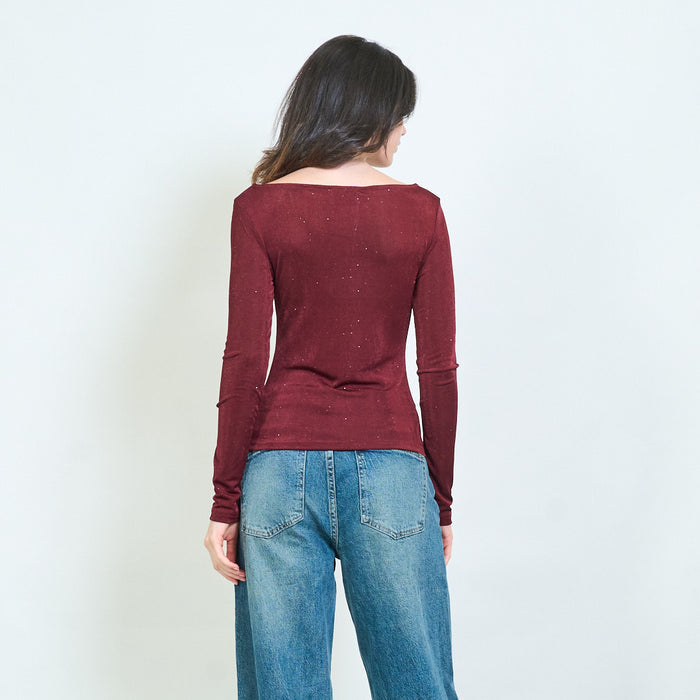 Sheer glitter round and scoop back blouse wholesale