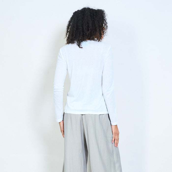 Sheer lightweight top with embellished neckline long sleeve blouse wholesale
