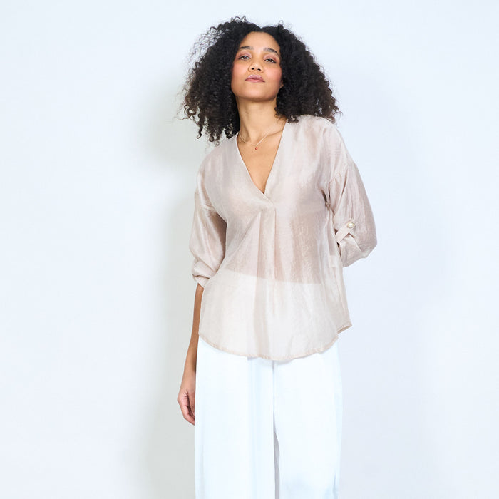 Sheer v-neck relaxed fit blouse wholesale