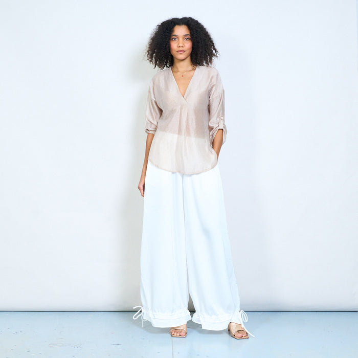 Sheer v-neck relaxed fit blouse wholesale
