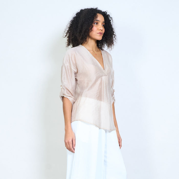 Sheer v-neck relaxed fit blouse wholesale