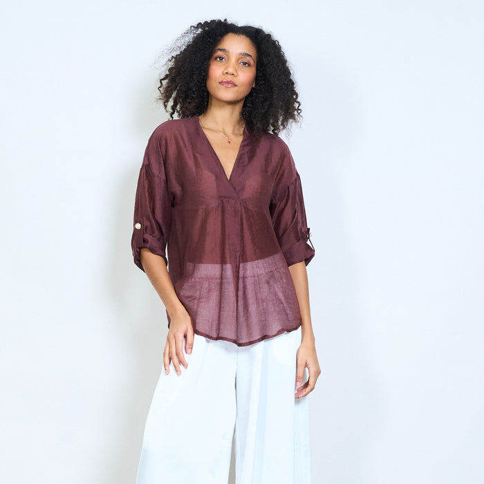 Sheer v-neck relaxed fit blouse wholesale