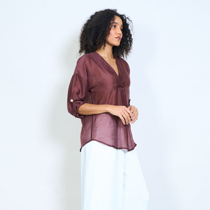 Sheer v-neck relaxed fit blouse wholesale