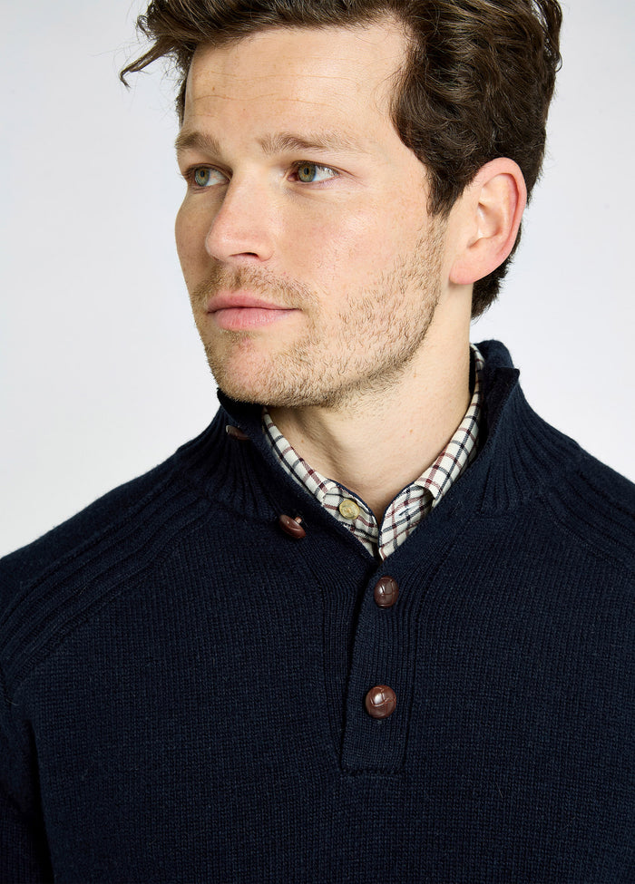Shields Men’s button neck knit - Navy