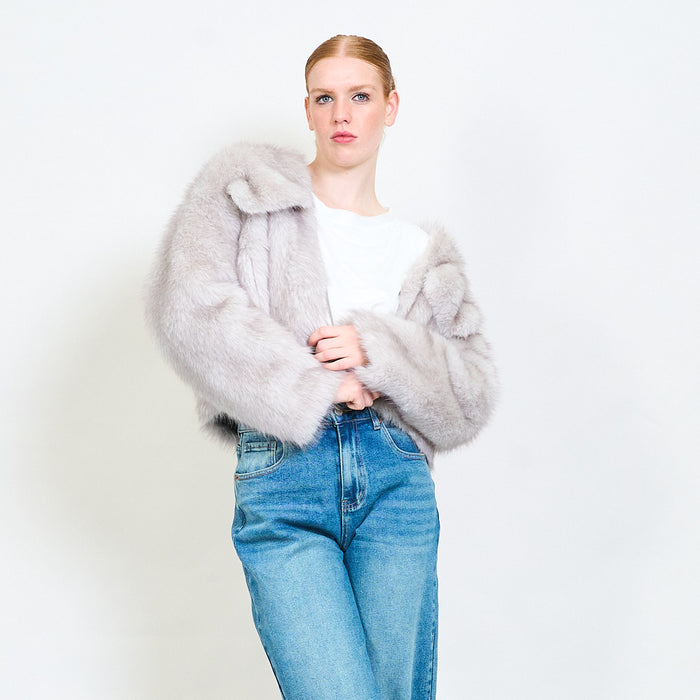 Short eco fur jacket with hoodie wholesale