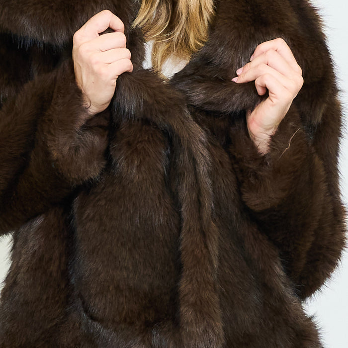 Short faux fur coat with oversized lapel collar wholesale