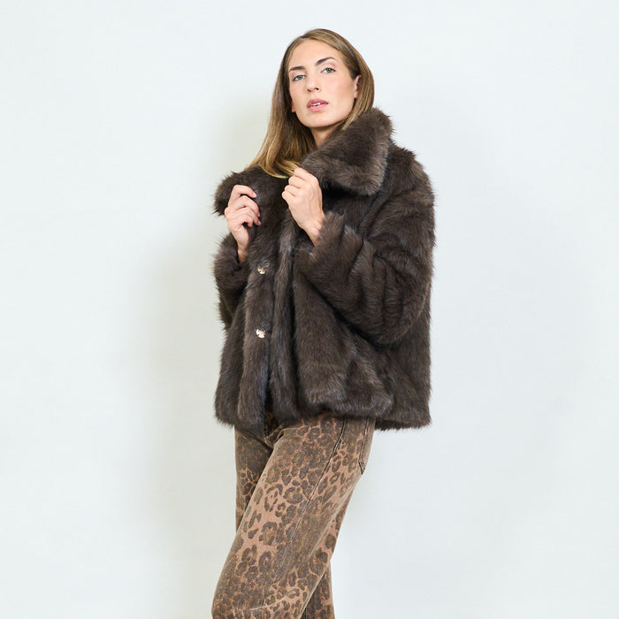 Short faux fur coat with oversized lapel collar wholesale