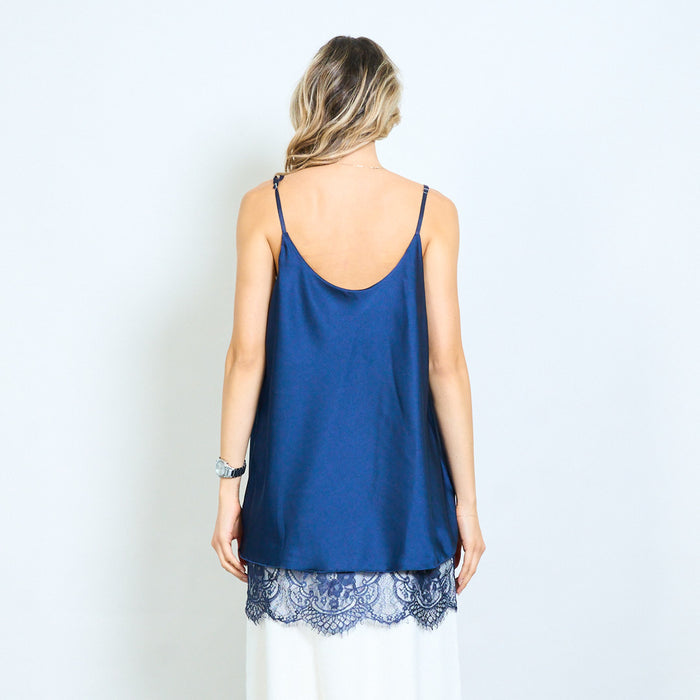 Silk touch lace trim camisole top wholesale