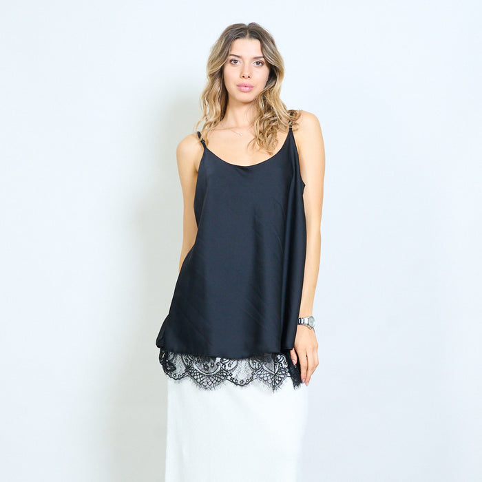 Silk touch lace trim camisole top wholesale