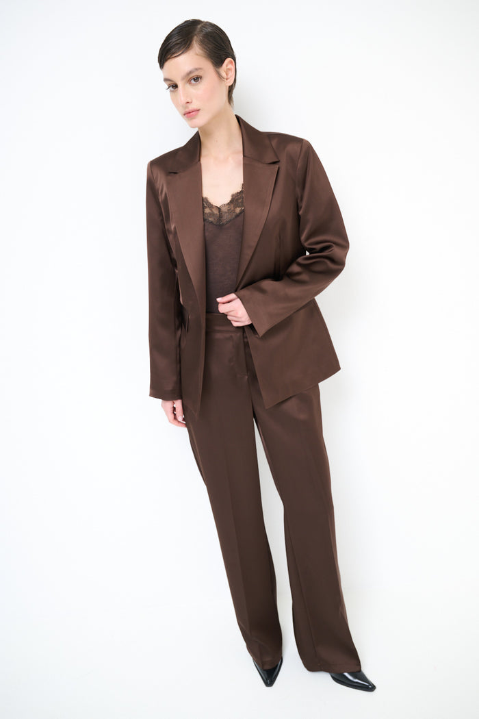 Silk-touch tailored blazer with minimalist lapel detailing wholesale