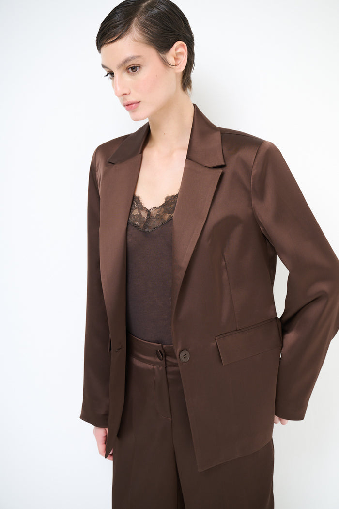 Silk-touch tailored blazer with minimalist lapel detailing wholesale