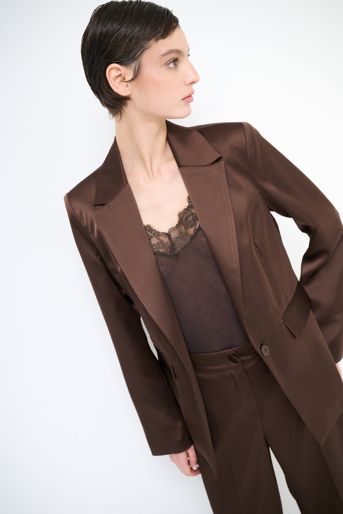 Silk-touch tailored blazer with minimalist lapel detailing wholesale