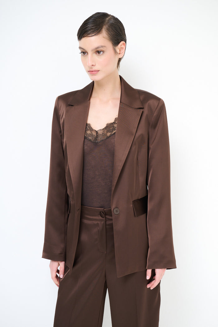 Silk-touch tailored blazer with minimalist lapel detailing wholesale
