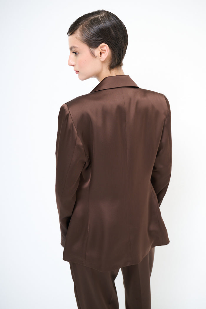 Silk-touch tailored blazer with minimalist lapel detailing wholesale
