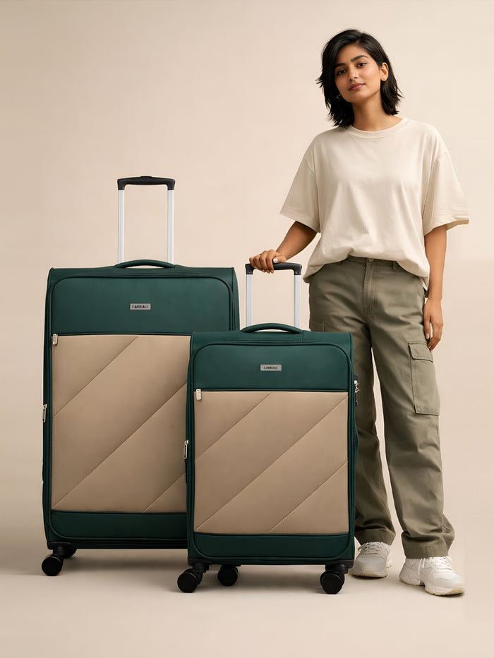 SLASH Luggage Set of 2, green wheeled transit bags for heavy packing needs by Carriall