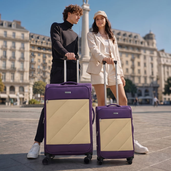 SLASH Luggage Set of 2, purple vacation suitcases designed for organised packing by Carriall