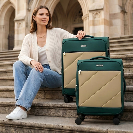 SLASH Luggage Set of 2, green compact travel duo for weekend and work trips by Carriall