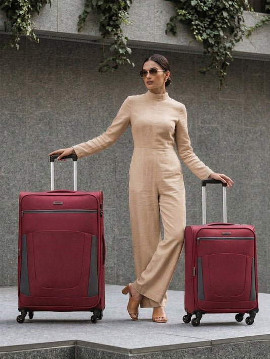 Sleek Luggage Set of 2, red cabin and large baggage with easy wheel steering by Carriall
