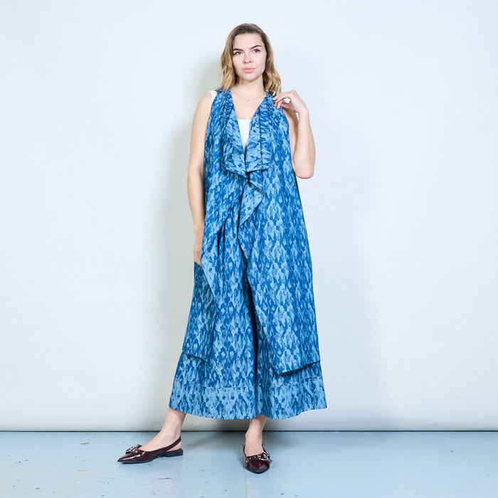 Sleeveless abstract print longline open front cardigan wholesale