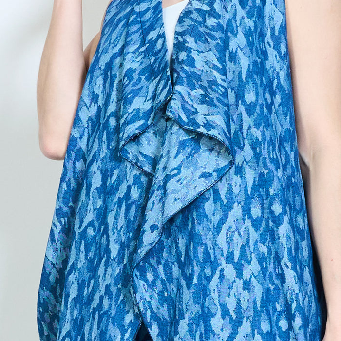 Sleeveless abstract print longline open front cardigan wholesale
