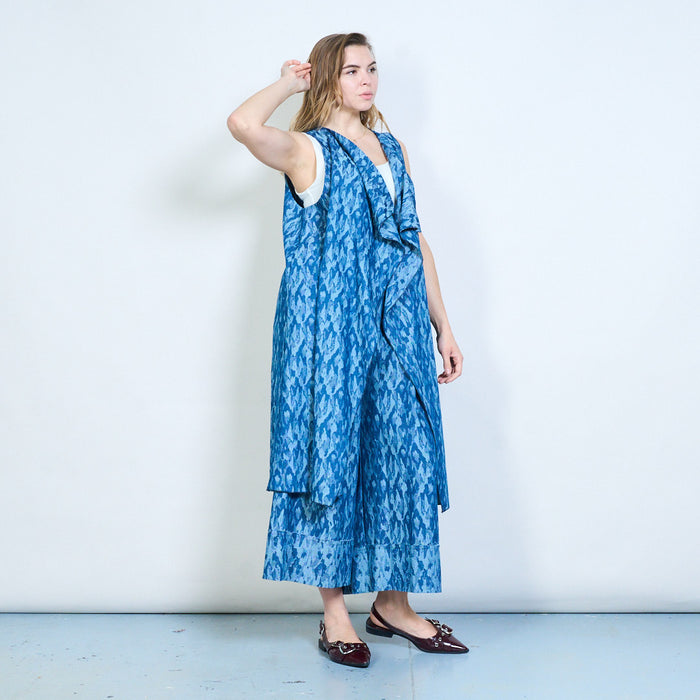 Sleeveless abstract print longline open front cardigan wholesale