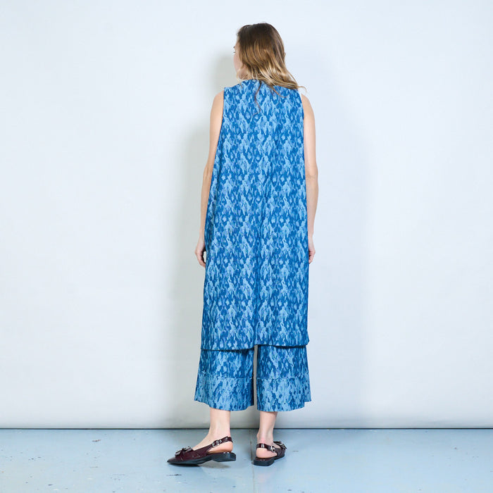 Sleeveless abstract print longline open front cardigan wholesale