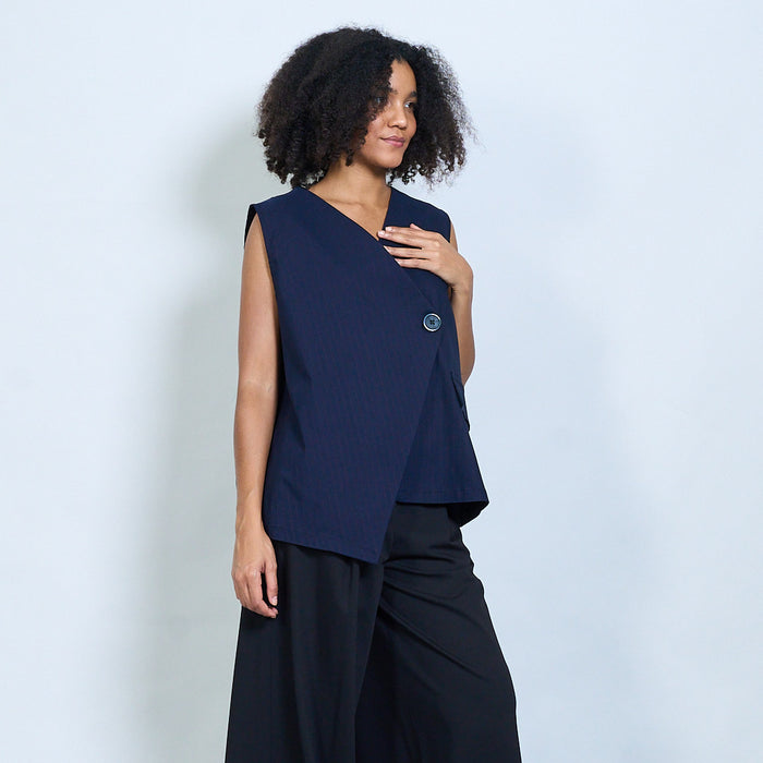 Sleeveless wrap vest top with button detail wholesale